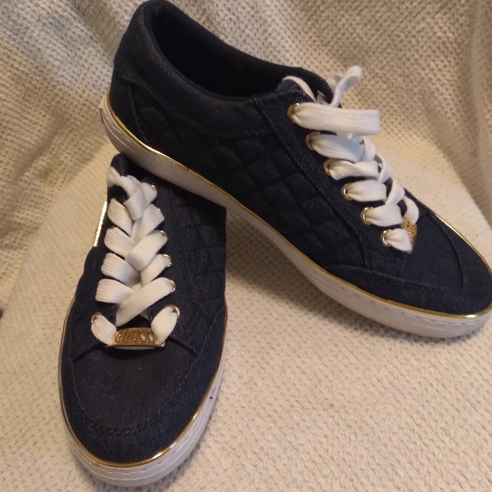 Guess denim shoes. Beautiful gold accent.  Size 8